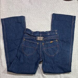 70s VTG Rare HASH Wide Leg High Waist Jeans Dark Blue Red/yellow stitching Denim
